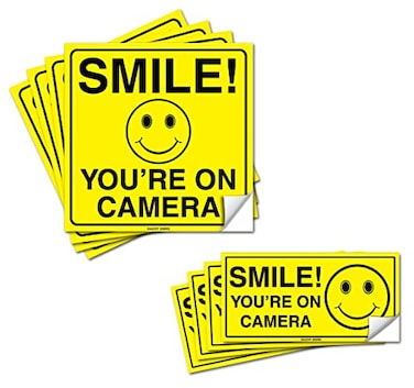 Kachy Signs 8 Pack Smile Youre ON Camera Bundle 4 6x6 4 2x4 Self Adhesive Vinyl Stickers Heavy Duty 4 Mil w 3mil Lamination for Ultimate Protection Durability UV Protected Weatherproof