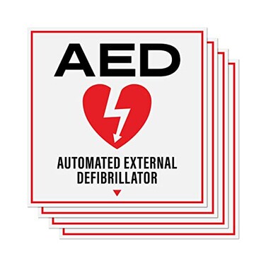 Sutter Signs AED Stickers 4Pack Automated External Defibrillator Red and White Signs Durable Self Adhesive Weatherproof Vinyl Decals 4 x 4
