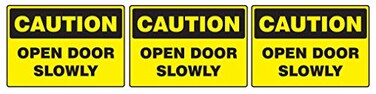 D STICKY Caution Open Door Slowly Sticker Pack of 3 Durable Vinyl Safety Warning Decals for Home Office and Commercial Use