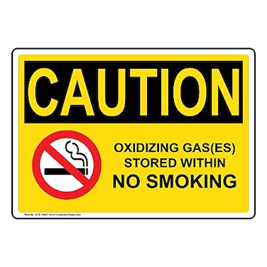 ComplianceSigns com CAUTION Oxidizing GasEs Stored Within No Smoking OSHA Label Decal 10x7 inch Vinyl for No Smoking