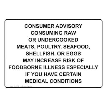 ComplianceSigns com Consumer Advisory Consuming Raw Or Undercooked Label Decal 7x5 inch Self Adhesive Vinyl for Safe Food Handling American Made Safety Stickers