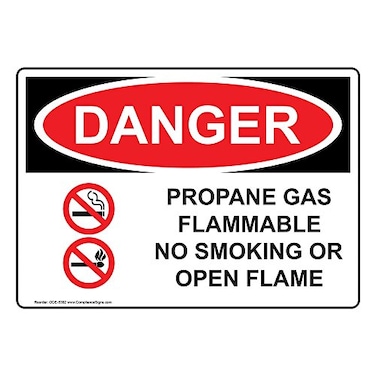 ComplianceSigns com DANGER Propane Gas Flammable No Smoking OSHA Label Decal 14x10 inch Vinyl for Hazmat No Smoking Gases