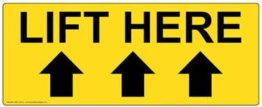 ComplianceSigns com Lift Here With Up Arrows Label Decal 5x2 in 4Pack Vinyl for Industrial Notices