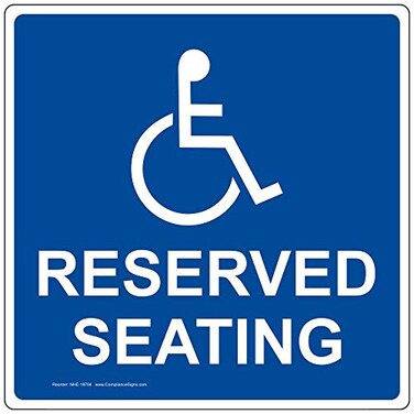 ComplianceSigns com Reserved Seating Label Decal with Symbol 6x6 in Vinyl for Accessible Made in USA