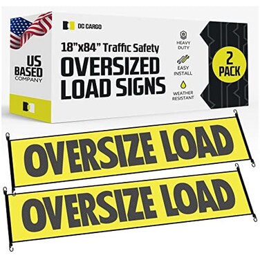 DC Cargo Oversize Load Sign Banner for Trucks 2 Pack Professional Grade Wide Load Sign for Safe Hauling Heavy Duty Mesh Construction 18 x 84 with Bungee Cords Ideal for Vehicle Wide Load Flags