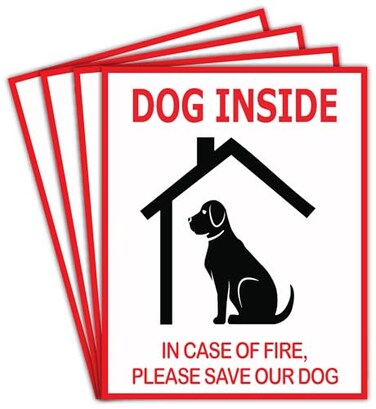 F5Xclusive Dog Inside Fire Safety Alert Sign Sticker 4x5 Inches IndoorOutdoor Emergency Pet Rescue Decal 4 Pack