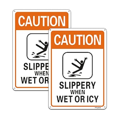 Phyabe 2 Pack Caution Slippery When Wet or Icy Sign 7 x 10 Metal Rust Free Aluminum Sign Weather Resistant Waterproof Durable Ink Easy to Install