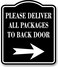 Work House Please Deliver All Packages To Back Door Right BLACK Aluminum Composite Sign 85x10