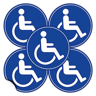 Kachy Signs Set of 5 Handicap Disabled Wheelchair Accessible Sign 45 Circle 4 Mil Vinyl LAMINATED For Extra Durability Self Adhesive Decal UV Protected Weatherproof Heavy Duty