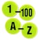 SmartSign 1 inch Round Reflective Hot Dot Stickers Consecutive Numbers and Letters includes 1 to 100 and A to Z Microprismatic Material Fluorescent Yellow Set of 2 Sheets