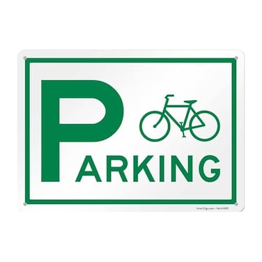 SmartSign 10 x 14 inch Bicycle Parking Metal Sign With Bicycle Graphic 40 mil Laminated Rustproof Aluminium White and Green Made in USA