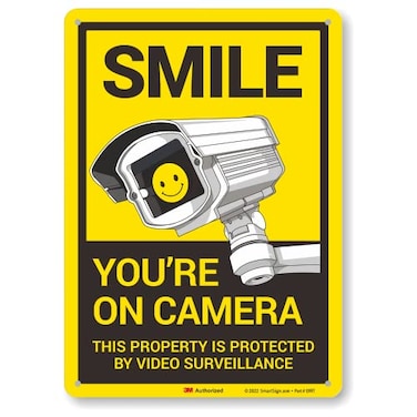 SmartSign 14 x 10 inch Smile Youre On Camera This Property Is Protected By Video Surveillance Metal Sign 40 mil Aluminum 3M Laminated Engineer Grade Reflective Material Multicolor USAMade