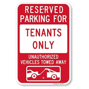 SmartSign Basics 18 x 12 inch Reserved Parking For Tenants Only Unauthorized Vehicles Towed Metal Sign 120 mil Aluminum Composite ACM Engineer Grade Reflective Material Red and White
