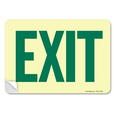 SmartSign Exit Sign Label 7 x 10 Laminated Vinyl Sticker Glow in the Dark Night Made in USA