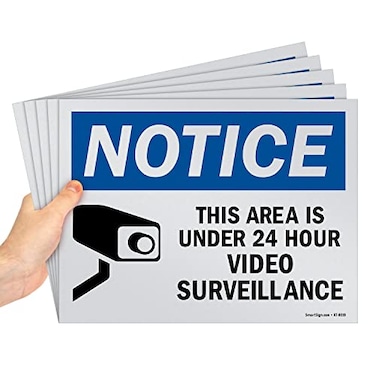 SmartSign Pack of 5 9 x 12 inch Notice This Area Is Under 24 Hour Video Surveillance Sign Screen Printed 10 mil Polystyrene Plastic BlueBlack on White Made in USA