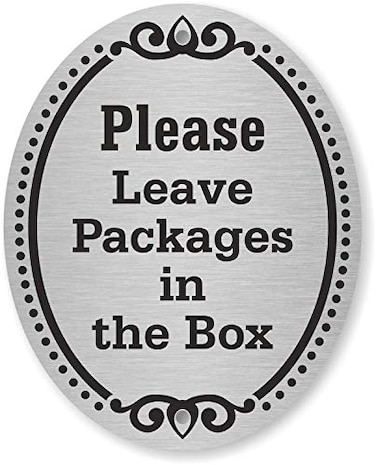 SmartSign Please Leave Packages in the Box Diamond Plate Door Sign 4 x 5 Aluminum Made in USA