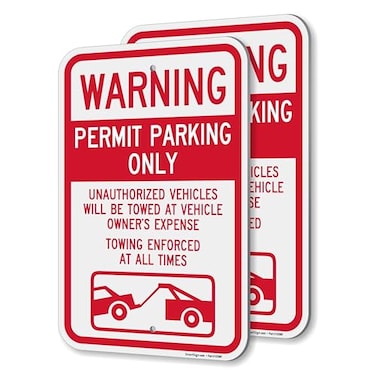 SmartSign Warning Permit Parking Only Sign 2 Pack Towing Enforced Sign 18 x 12 inch 2mm Thick Aluminum Composite Red and White Made in USA
