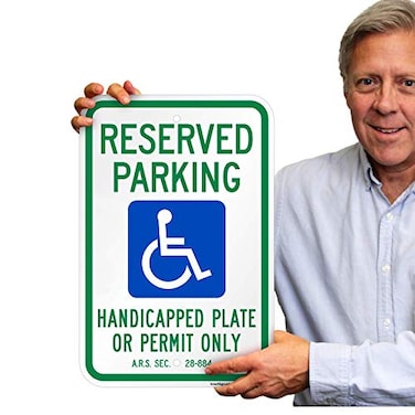 SmartSign 18x12 Basics Reserved Parking Handicapped Plate Or Permit Official Arizona State Metal Sign 120 mil Aluminum Composite Engineer Grade Reflective Blue GreenWhite USAMade