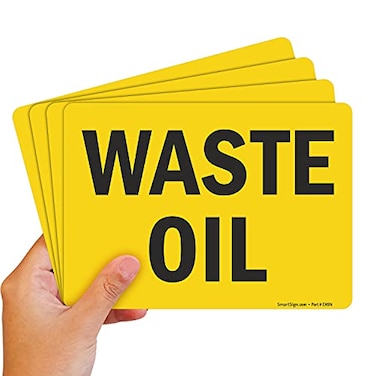 SmartSign Pack of 4 5 x7 inch Waste Oil Sticker Labels 5 mil Laminated Polyester with SuperStick Adhesive Black and Yellow Made in USA