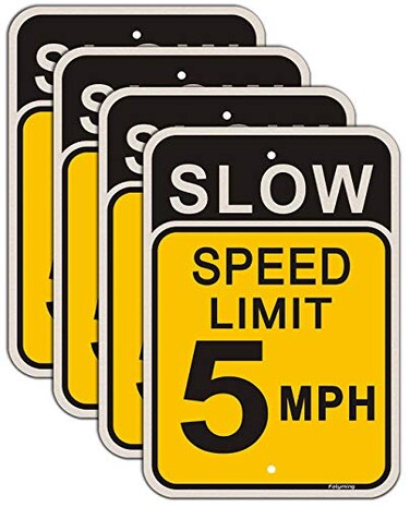 Folyming 4 Pack Slow Speed Limit 5 MPH Sign 18 x 12 Inches Engineer Grade Metal Reflective Sturdy Rust Aluminum Waterproof Easy to Install