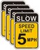 Folyming 4 Pack Slow Speed Limit 5 MPH Sign 18 x 12 Inches Engineer Grade Metal Reflective Sturdy Rust Aluminum Waterproof Easy to Install