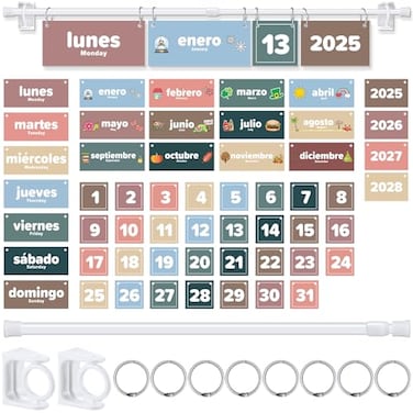 Kosiz Boho Spanish Classroom Flip Calendar Calendario Espanol Bulletin Board Set Boho Spanish Flip Calendar for Teacher Must Have Classroom Organization Kit for Preschool Kindergarten Elementary