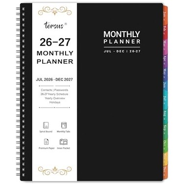 Tersus 20262027 Monthly Planner Jul 2026 Dec 2027 89 x 111 18 Months Planner Calendar 20262027 Colorful Monthly Tabs Suitable for School Work