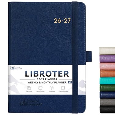 Libroter 20262027 Planner Academic Planner 20262027 Weekly Monthly Planner July 2026 June 2027 57 x 84 Thick Paper Leather Cover Pen Holder Back Pocket Perfect Daily Organizer Navy Blue