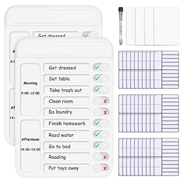 Lucomb 2Pcs Chore Chart for Kids to Do List Checklist Board Detachable Message Slider Schedule Planning Boards with 30Pcs Blank Checklist 4Pcs Cardstock for Habit Tracker or Daily and Weekly Planner