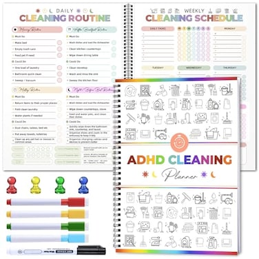 innoicco Adhd Cleaning Planner Reusable Adhd Clean Planner for Adults Cleaning and Organizing Planners Daily Weekly Monthly Cleaning Schedule and Checklist ADHD Planners for Women Editable Household S