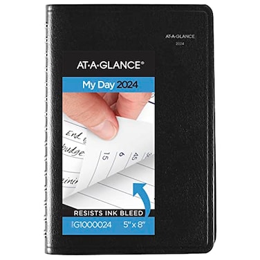 AT-A-GLANCE ATAGLANCE 2024 Daily Planner DayMinder QuarterHourly Appointment Book 5 x 8 Small Black G1000024