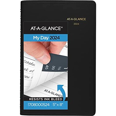 AT-A-GLANCE ATAGLANCE 2024 Daily Planner QuarterHourly Appointment Book 5 x 8 Small Black 708000524