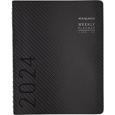 AT-A-GLANCE ATAGLANCE 2024 Weekly Monthly Planner HalfHourly Appointment Book 814 x 11 Large Monthly Tabs Pocket Contemporary Charcoal 70950X4524