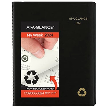 AT-A-GLANCE ATAGLANCE 2024 Weekly Monthly Planner QuarterHourly Appointment Book 814 x 11 Large Recycled Black 70950G0524