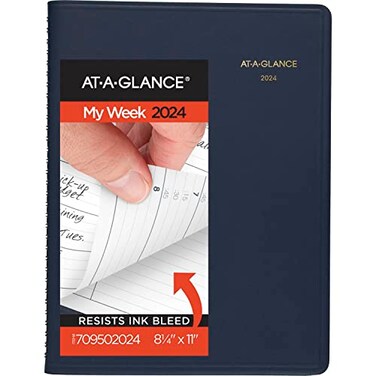 AT-A-GLANCE ATAGLANCE 2024 Weekly Planner QuarterHourly Appointment Book 814 x 11 Large Navy 709502024