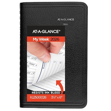AT-A-GLANCE ATAGLANCE 2026 Planner Weekly 312 x 6 Pocket Size Hourly DayMinder Black G2500026