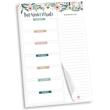 bloom daily planners Weekly Meal Planning Pad Magnetic Hanging Refrigerator Menu Planner with TearOff Sheets Perforated Grocery Shopping Lists 6 x 9 Garden Blooms