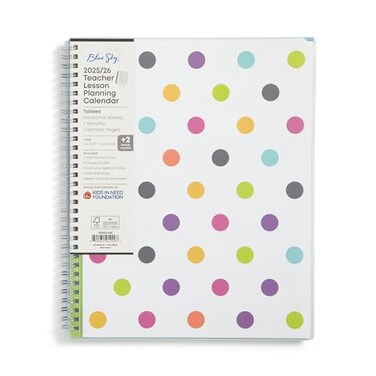 Blue Sky 20252026 Weekly and Monthly Academic Year Teacher Lesson Planner Calendar July 2025 June 2026 85 x 11 Flexible Cover Wirebound Laminated Tabs Storage Pocket Dots