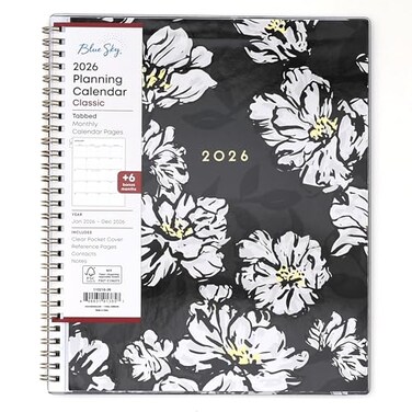 Blue Sky 2026 Monthly Planner Calendar January 2026 December 2026 8 x 10 Clear Pocket Cover Laminated Tabs Durable Twin Wire Binding Baccara Dark