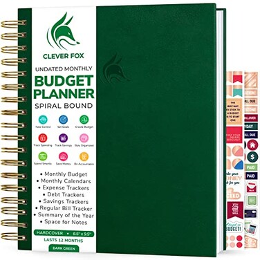 Clever Fox Budget Planner Coiled Finance Book Monthly Financial Journal Budgeting Organizer Expense Tracker Notebook 85x95 Dark Green