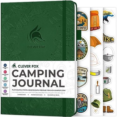 Clever Fox Camping Journal Camper Log Book RV Trip Planner Outdoor Camp Journal Adventure Travel Notebook for 12 Trips A5 Forest Green