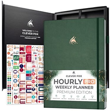 Clever Fox Hourly Planner PRO Premium Undated Schedule Planner with Daily Time Slots Personal Organizer Notebook for Time Management Weekly Monthly Life Journal A4 Size Forest Green