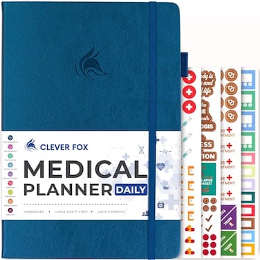 Clever Fox Medical Planner Daily Health Diary Notebook Wellness Journal SelfCare Logbook Lasts 3 Months 7x105 Mystic Blue