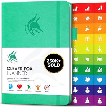 Clever Fox Planner Undated Weekly Monthly Planner for Productivity Time Management Goals Organizer Journal A5 Emerald