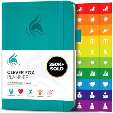 Clever Fox Planner Undated Weekly Monthly Planner for Productivity Time Management Goals Organizer Journal A5 Turquoise
