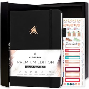 Clever Fox Planner Daily Premium Undated Daily Planner with Hourly Schedule Personal Organizer Productivity Journal 6 Months Black