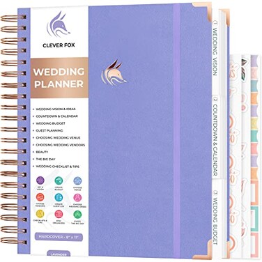 Clever Fox Wedding Planner Notebook Organizer for Bride Wedding Planning Binder Book with Pockets Engagements Gift 10x11 Lavender