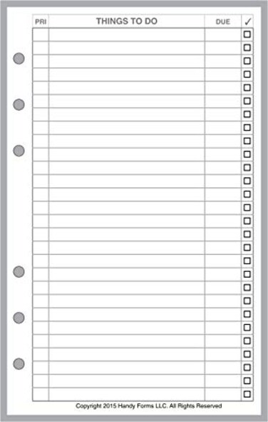 Handy Forms Compact Size to Do List Planner InsertSized and Punched for Franklin Covey Compact and Other Notebooks 425 x 675
