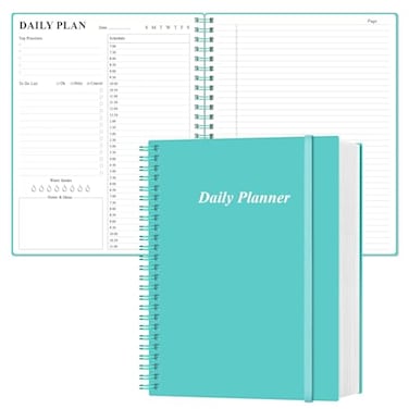 Heveboik Daily Planner Undated A4 To Do List Notebook Hourly Schedules Spiral Appointment Planner for Women and MenPVC Hardcover Inner Pocket Elastic Closure 85 x 11 Teal