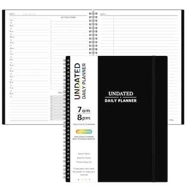 Forvane Daily Planner Undated Spiral Appointment Planners 208 Pages 88 x 11 Daily Planner with Hourly Schedules Appointment Book for ManWomen Inner Pocket Elastic Closure